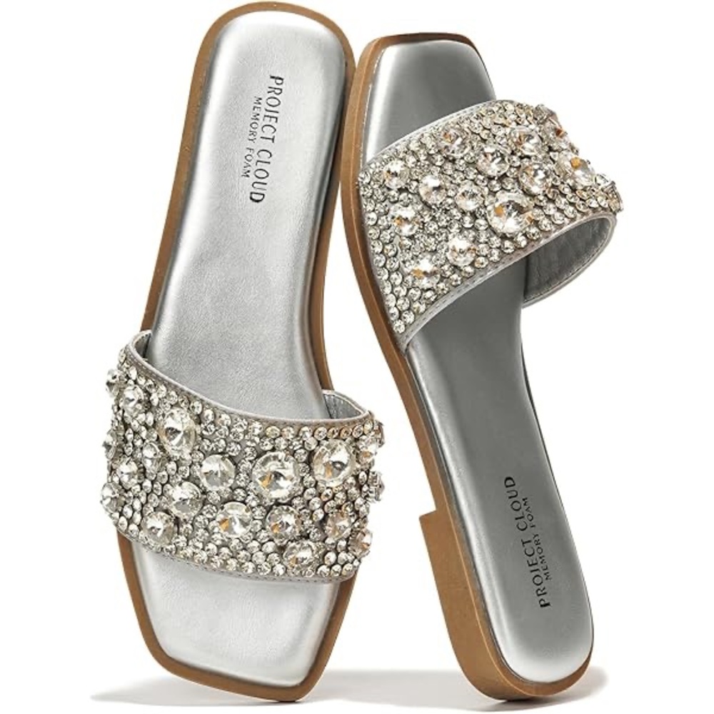 Project Cloud Silver Crystal Slide Sandals